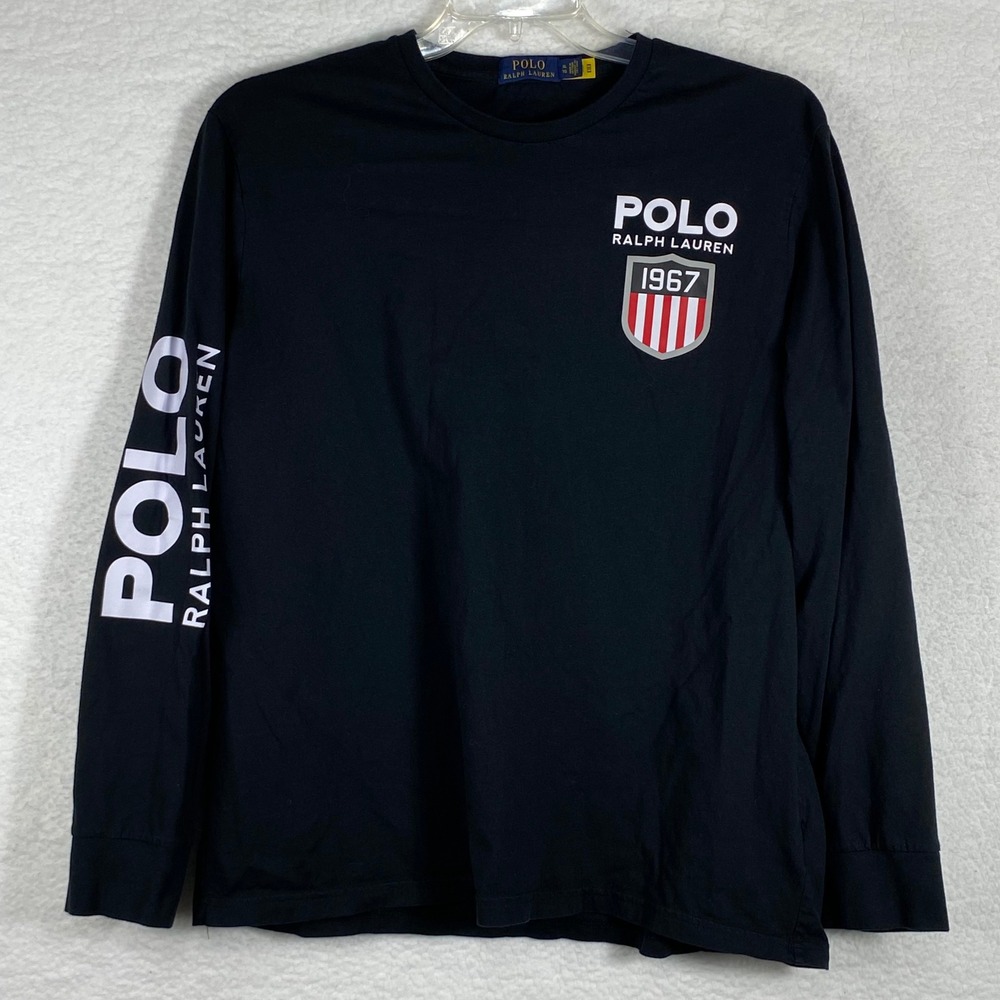 Polo Ralph Lauren Mens XL Black Long Sleeve 1967 Shield Graphic T-Shirt
